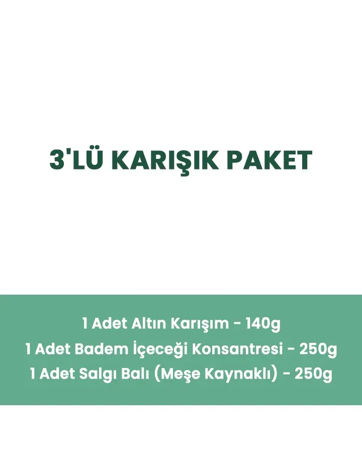 3'lü Ürün - Ravla Badem İçeceği Konsantresi - 250g/ Ravla Salgı Balı (Meşe Kaynaklı) - 250g / Ravla Altın Baharat Karışım - 140g
