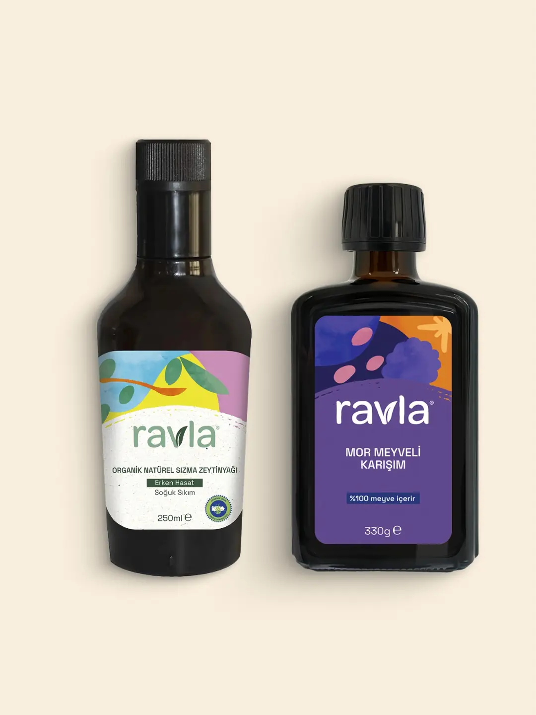 2'li Ürün - Ravla Mor Meyveli Karışım 330g / Ravla Kids Organik Erken Hasat Zeytinyağı – İçimlik 250 ml