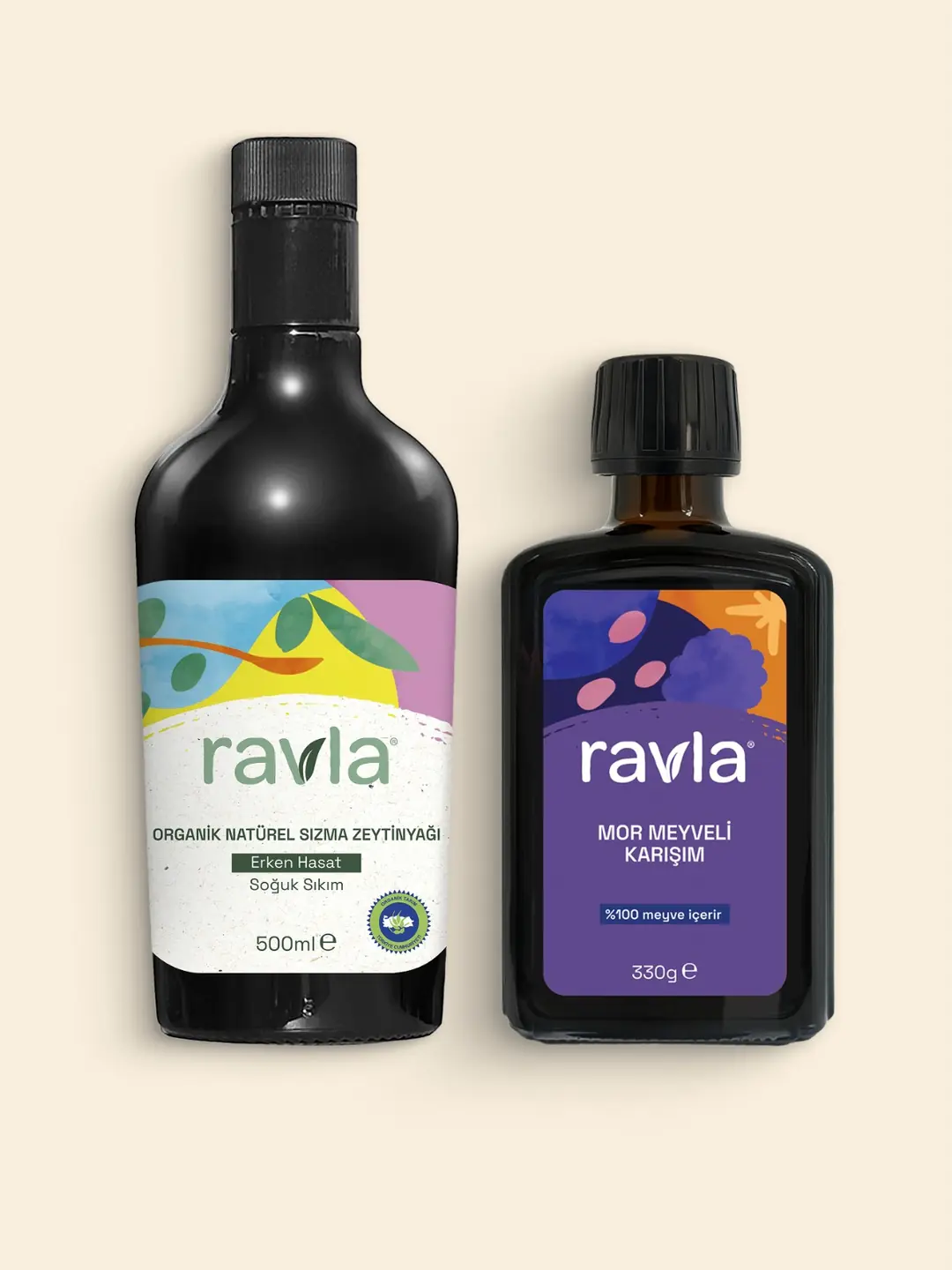 2'li Ürün - Ravla Mor Meyveli Karışım - 330g / Kids Organik Erken Hasat Zeytinyağı – İçimlik 500 ml