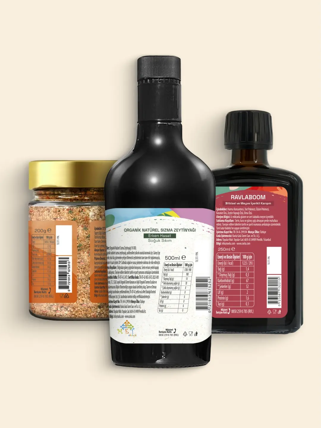 3'lü Ürün - Kids Organik Erken Hasat Zeytinyağı – İçimlik 500 ml / Ravla 17 Sebzeli Tarhana 200g / Ravlaboom Karışım 250ml